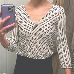 Striped V Neck Boho Style Blouse